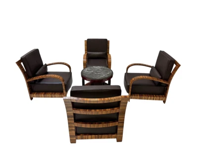 Four Art Deco Lounge Chairs with Leather Cushions France, 1930s